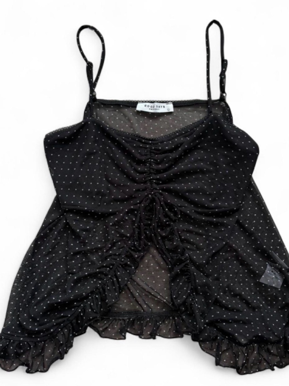 Black Polka Dot Ruched Mesh Cami